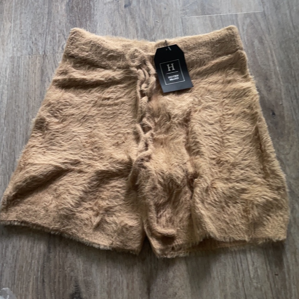 Fuzzy Drawstring Tan Shorts - Picture 5 of 12